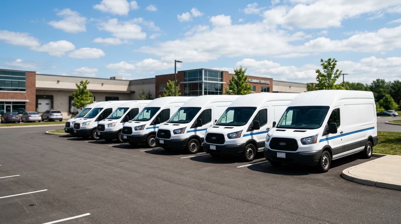 Fleet of plumbing service trucks